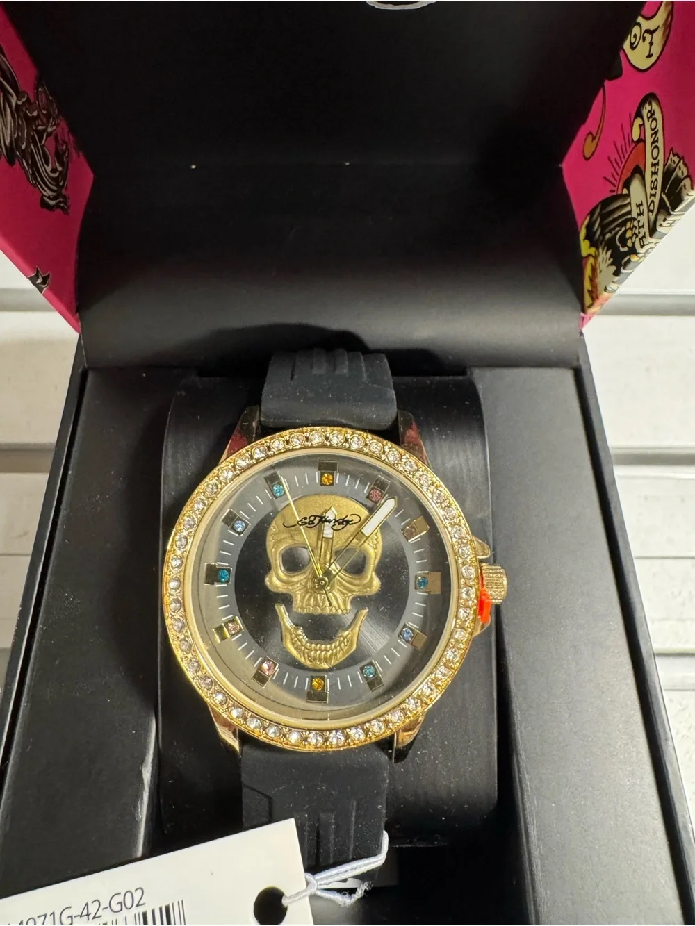 Ed Hardy Women’s with Skull Design and Black Silicone Strap